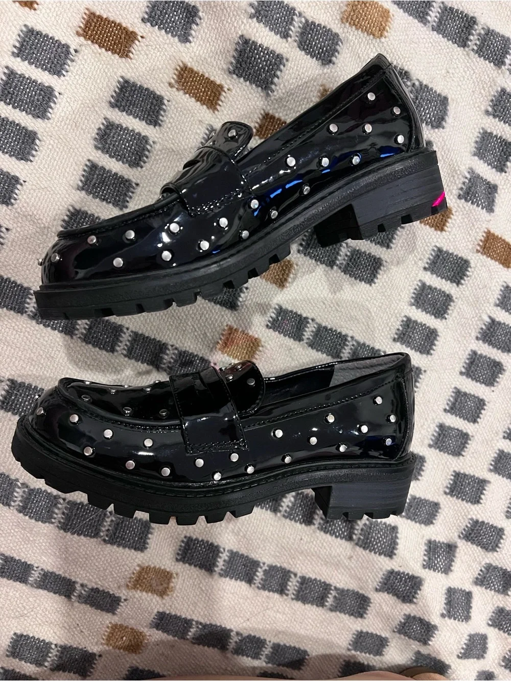 Black Studded Patent Loafers Girls Nina shoes
